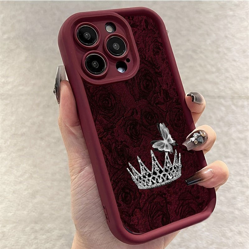 Apple Iphone 15 Pro Max - Capa de Telefone Rosa Vermelha Coroa